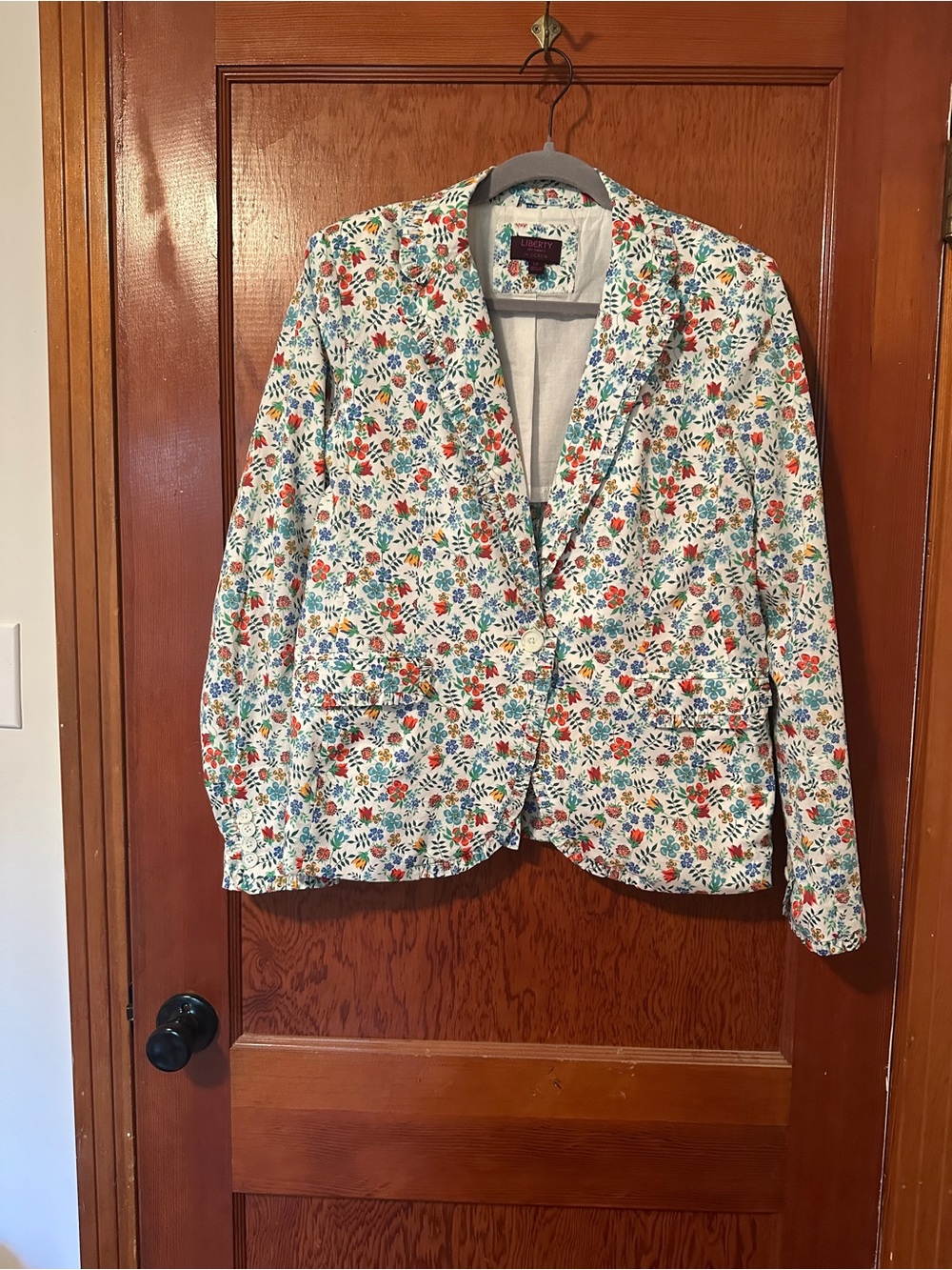 Liberty x JCrew Floral Cotton Blazer - White with Red & Blue Print